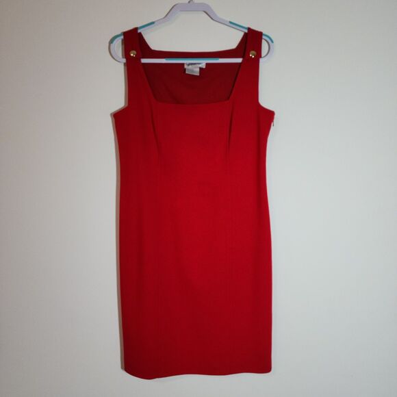 Worth Dresses & Skirts - Worth Womens Pinafoe Sheath Dress Red Sleeveless Square Neck Stretch Size 12P